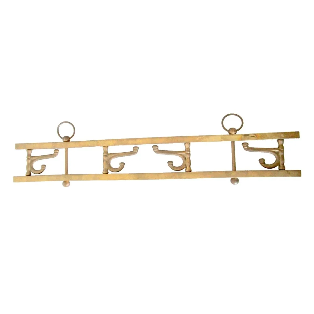 Vintage Brass Hook Rack with 4 Swiveling Double Hooks Coat Hat Towel